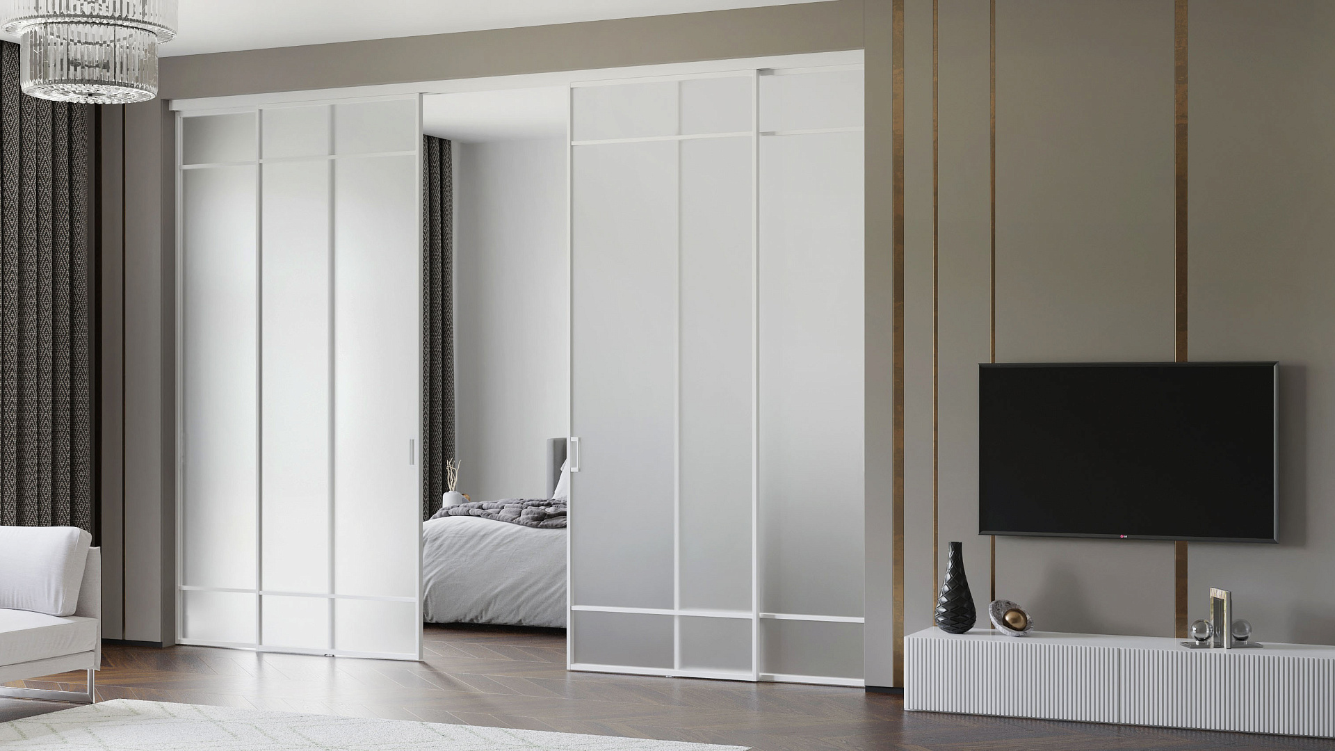 Loft 4 Раздвижная перегородка с тонким алюминиевым профилем 18мм
